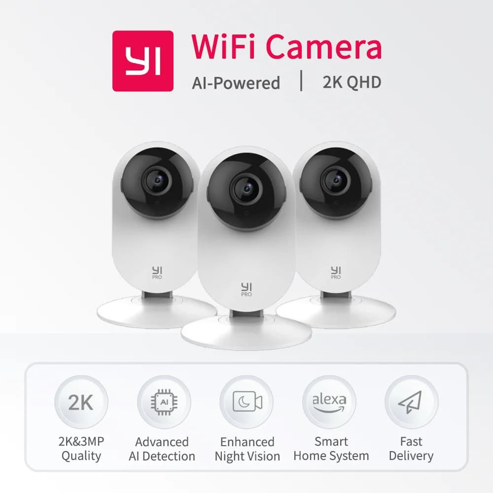YI Pro 3pc Kits 2K Home Camera Wi-Fi IP Security Surveillance Smart System with Night Vision Baby Monitor on iOS, Android App