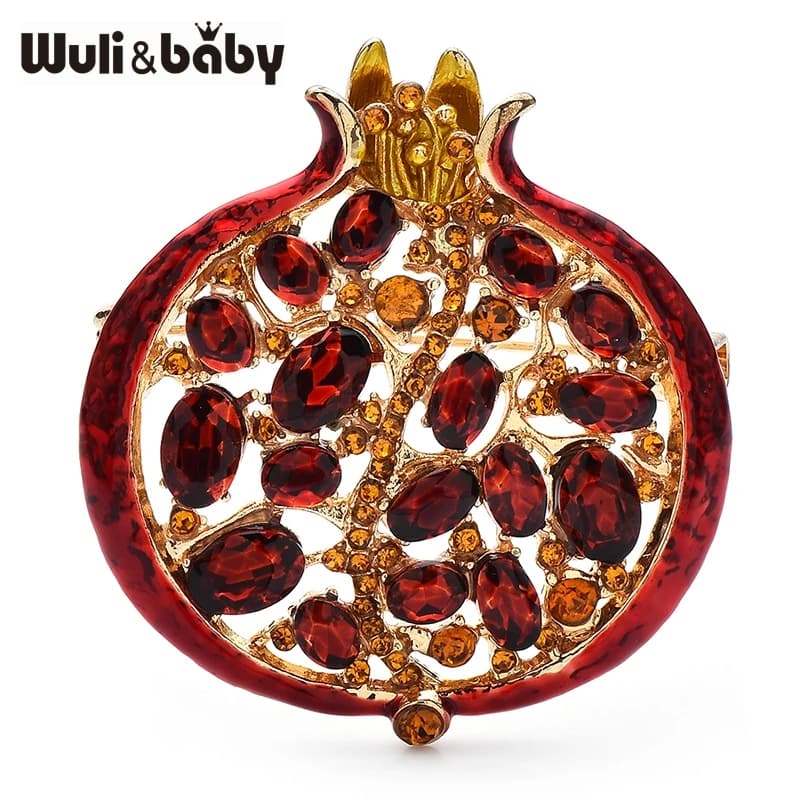 Wuli&baby Red Crystal Pomegranate Plant Brooch Pins For Women Summer Jewelry Gift Bag Suit Accessory
