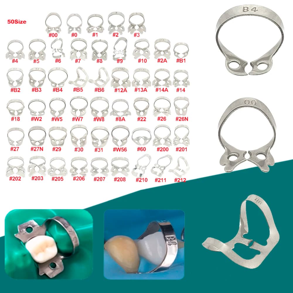 Size 50 Stainless Steel Rubber Dam Clamps for Dentistry Endodontic Restorative and Orthodontic Applications